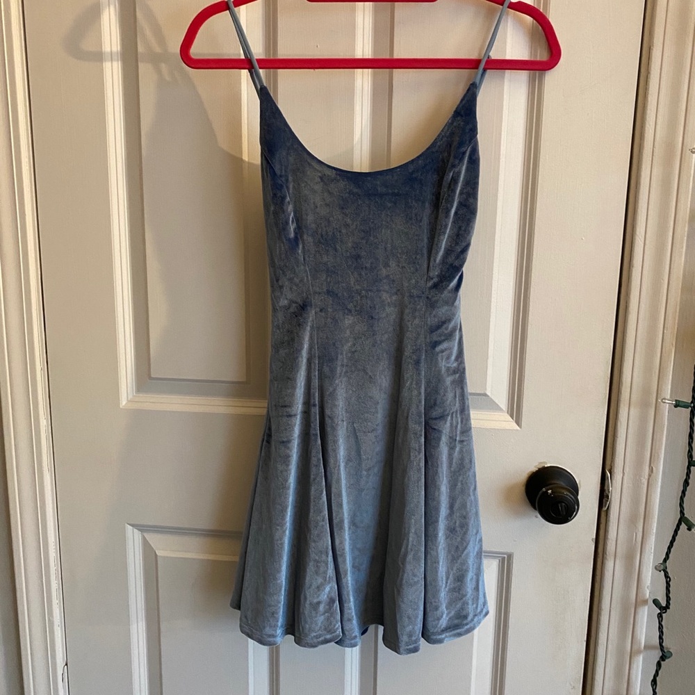 brand new suede blue hoco dress